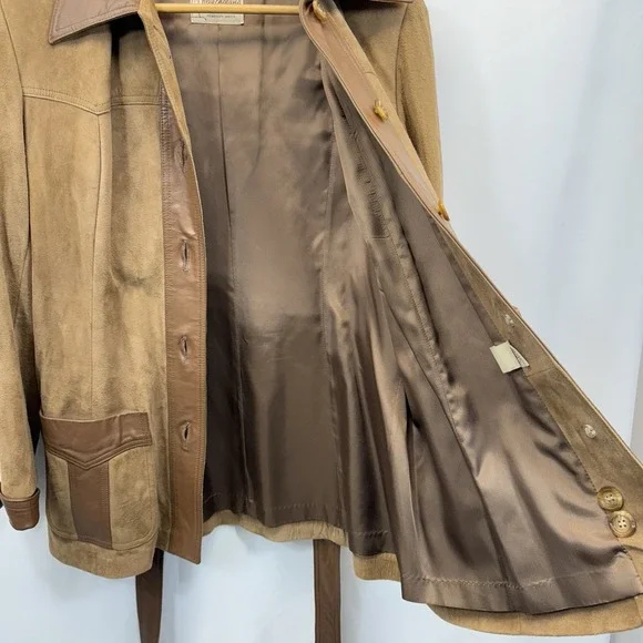 Vintage 70's  Taupe Leather Belted Jacket Ralph Lauren‎ Style USA 14 - Picture 4 of 9